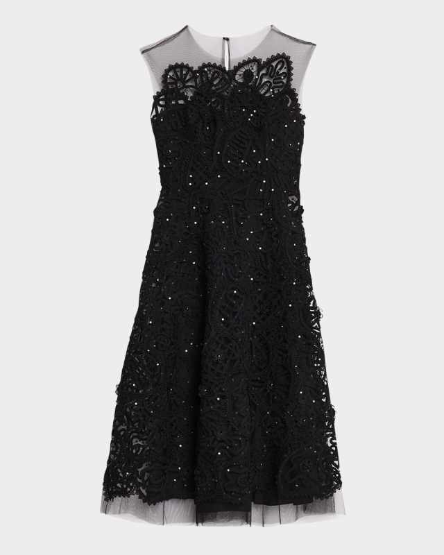 Embroidered Lace Sleeveless Midi Dress